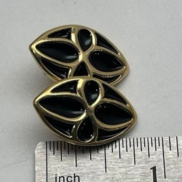 Authenticated Givenchy NY Vintage Black Enamel signed Gold Tone Clip Earrings - Picture 8 of 16